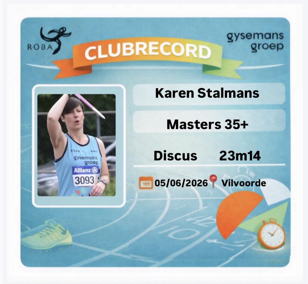 Clubrecord Discuswerpen (1kg) door Karen Stalmans: 23,14m