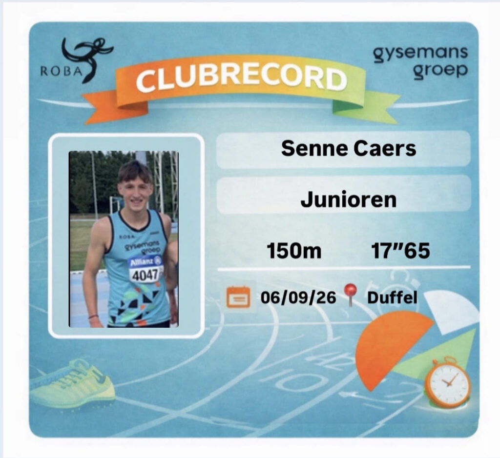 Clubrecord 150m door Senne Caers: 17''65