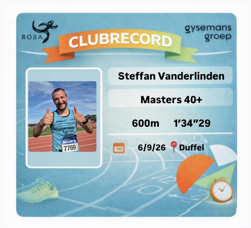 Clubrecord 600m door Steffan Vanderlinden: 1'34''29