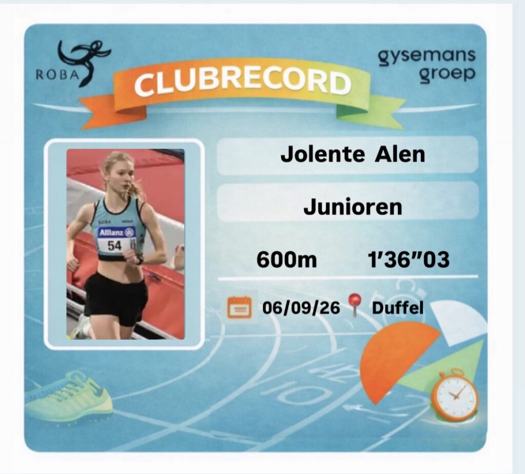 Clubrecord 600m door Jolente Alen: 1'36''03