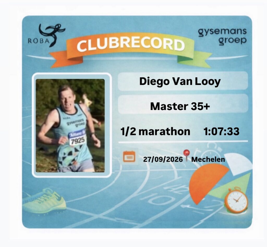 Clubrecord 1/2 marathon door Diego Van Looy: 1'07''33